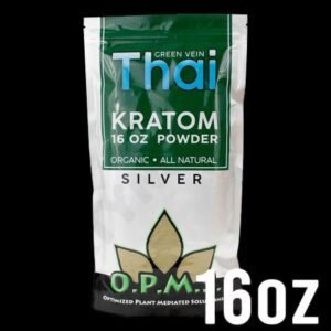 OPMS KRATOM SILVER GREEN VEIN THAI POWDER 16 Oz POWDER IN A BAG