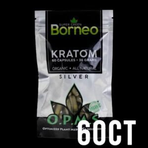 OPMS KRATOM SILVER SUPER GREEN BORNEO 36 GM, 60 CAPS IN A BAG