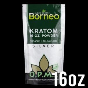 OPMS KRATOM SILVER SUPER GREEN BORNEO POWDER 16 Oz POWDER IN A BAG